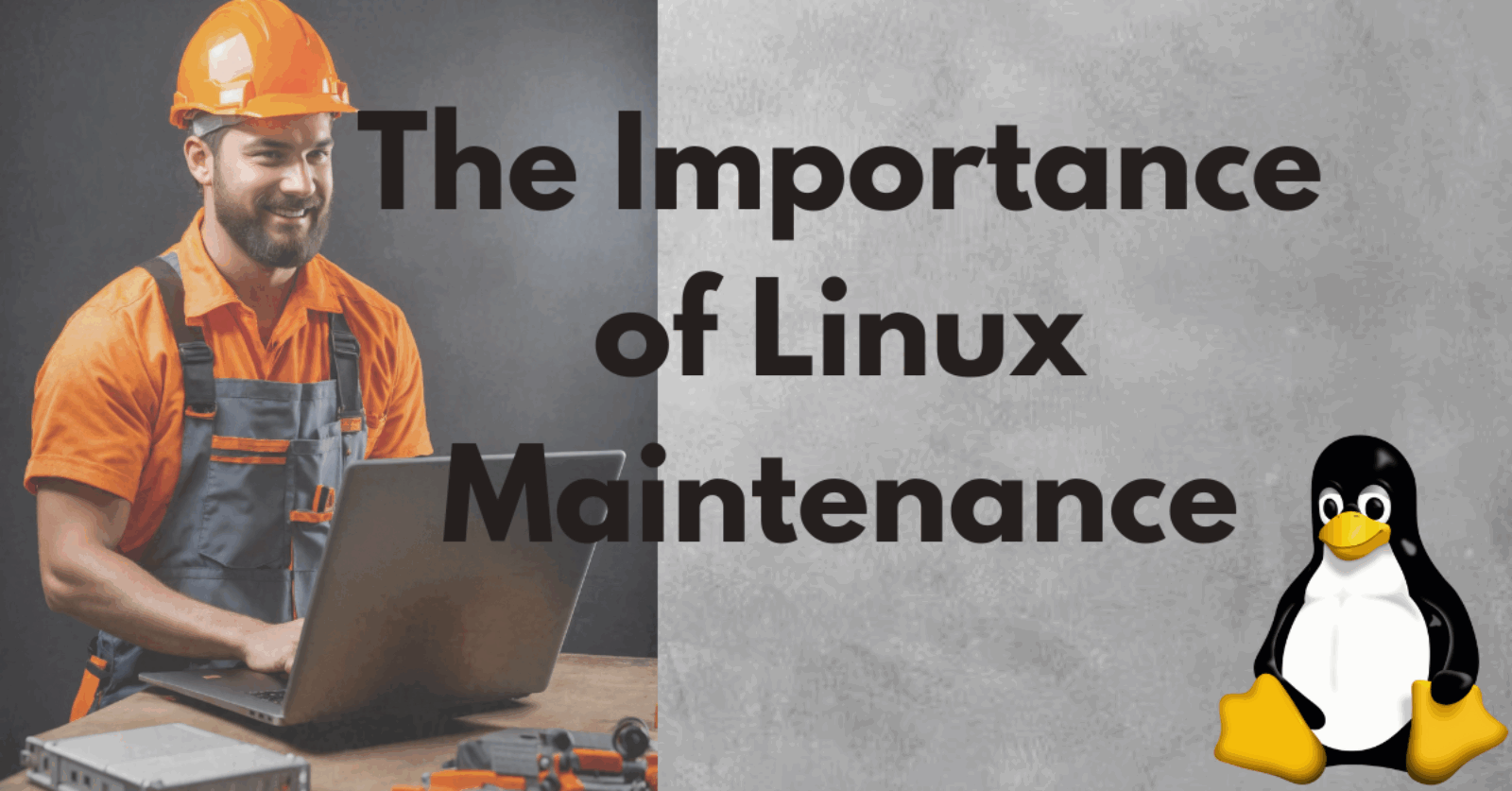 Linux Maintenance represented by a man in protective equipment working on a laptop