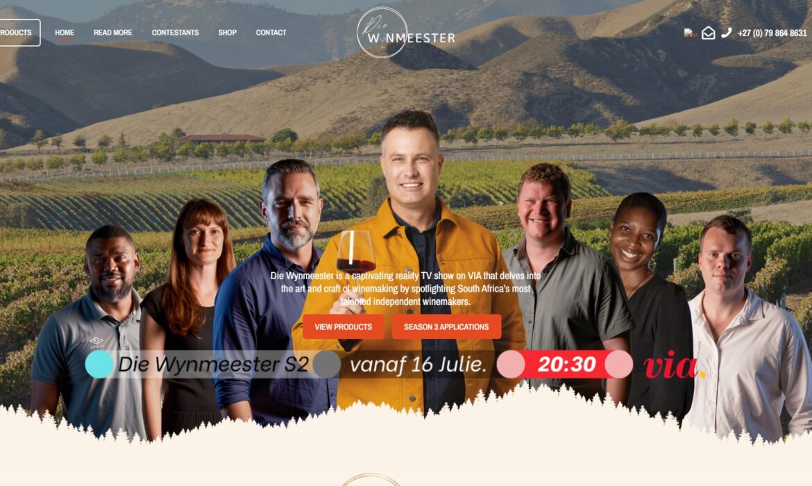 Die Wynmeester cast on vineyard background, show details: S2, 16 July, 20:30