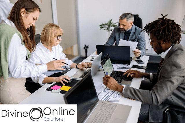 Business professionals reviewing technology systems that support business growth and improve productivity.