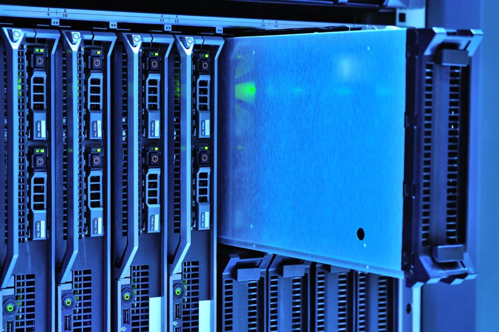 detailed view of server rack to illustrate linux